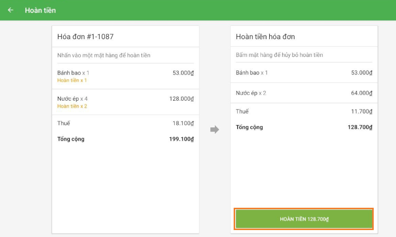 Hoàn tất Hoàn tiền