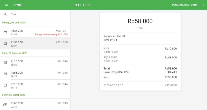 Verifikasi Struk yang Dikembalikan