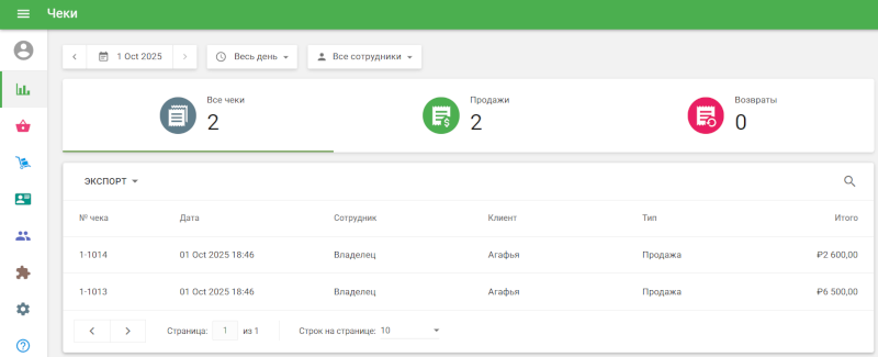 список чеков