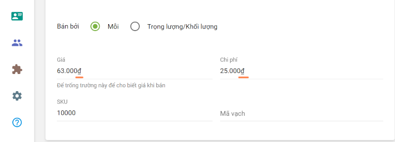 Cũng như trong các trường giá và chi phí trong Hệ thống hỗ trợ