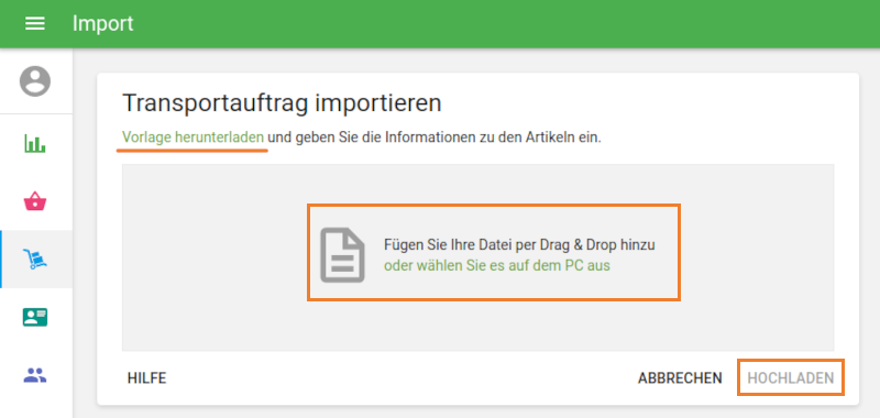 Seite Bestellung importieren