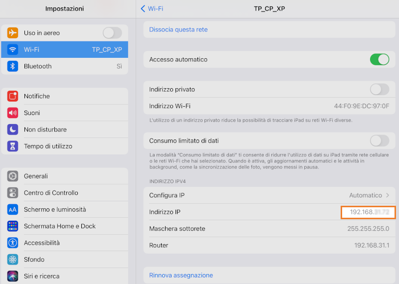 ndirizzo IP del router