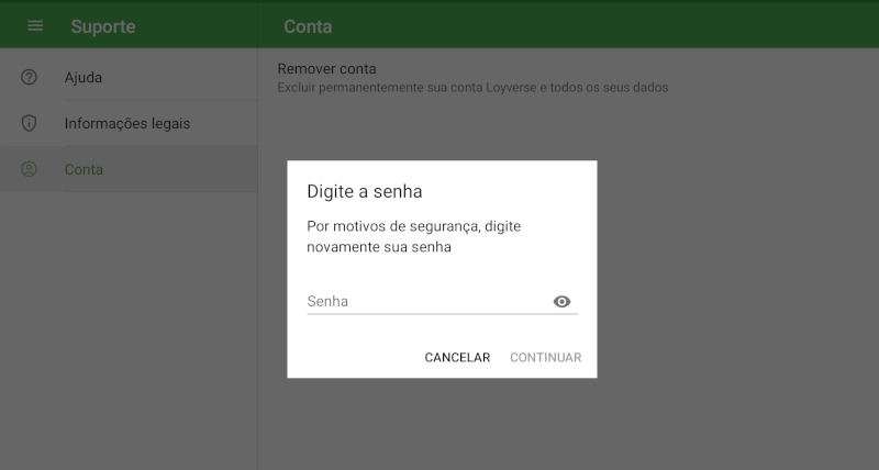 Digite a senha do proprietário da conta Loyverse e clique em 'Continuar'.