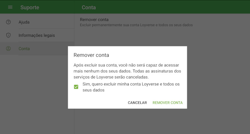 Confirme a exclusão selecionando a caixa de seleção e, em seguida, prossiga clicando no botão "Excluir conta".