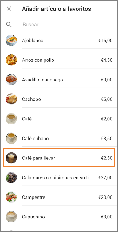 Seleccione el artículo de la lista de todos los artículos.