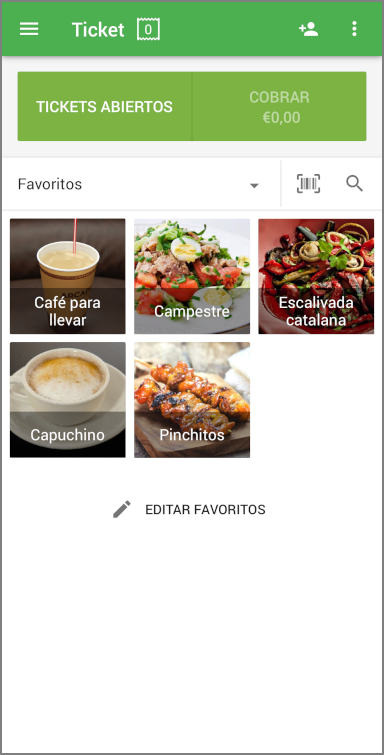 Ahora, puedes utilizar los favoritos mientras vendes tocando el artículo para añadirlo al ticket.