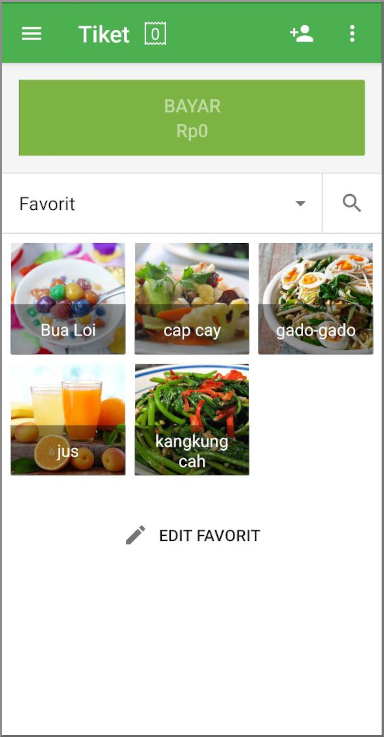 Anda dapat menggunakan favorit saat menjual dengan mengetuk item untuk menambahkannya ke tiket.