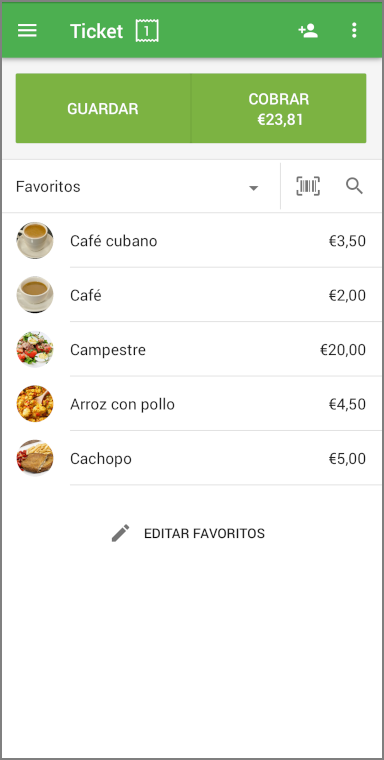 Ora è possibile utilizzare i preferiti durante la vendita, toccando l'articolo per aggiungerlo al ticket.