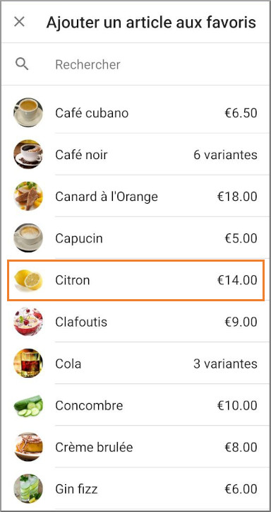 Sélectionnez les éléments dans la liste de tous les articles.