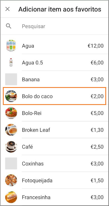 Selecione o item na lista de todos os itens.
