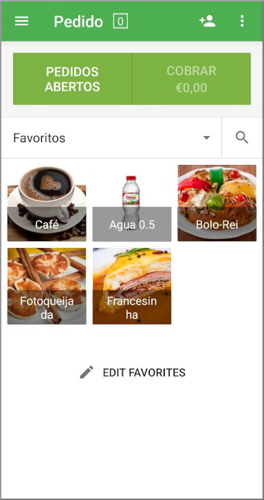 Agora, você pode usar os favoritos durante a venda tocando no item para adicioná-lo ao ticket.