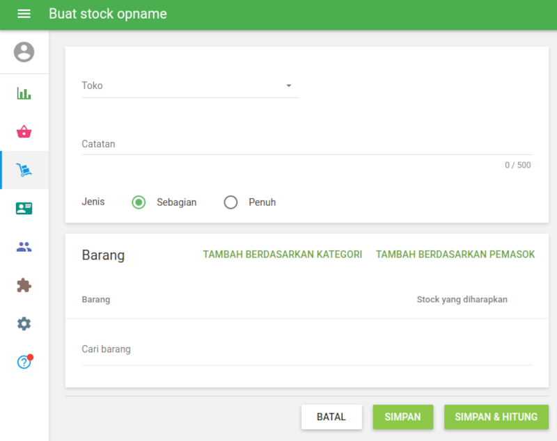 Formulir Buat stock opname