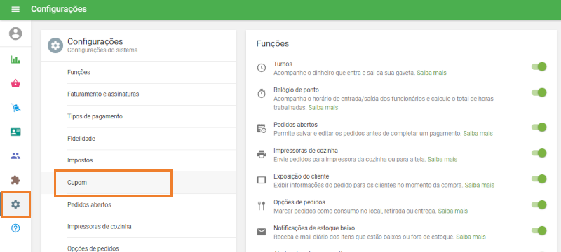 Navegue até as configurações