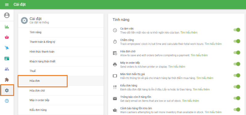 Chuyển đến phần Settings