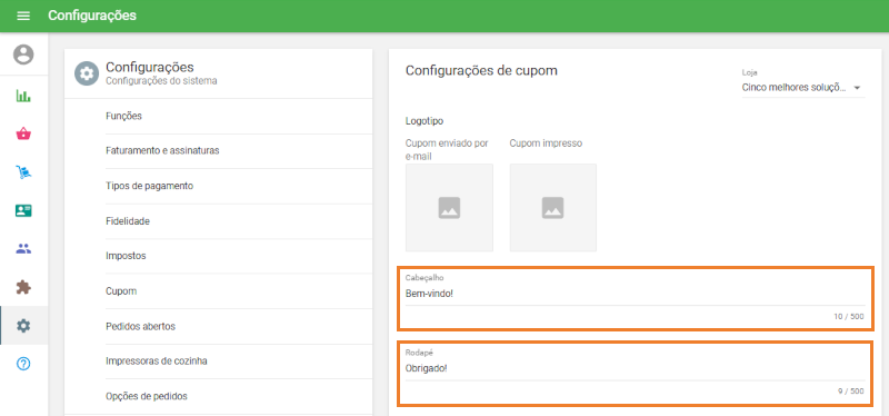 campos "Cabeçalho" e "Rodapé"
