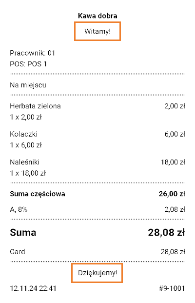 tekst drukowany na paragonach