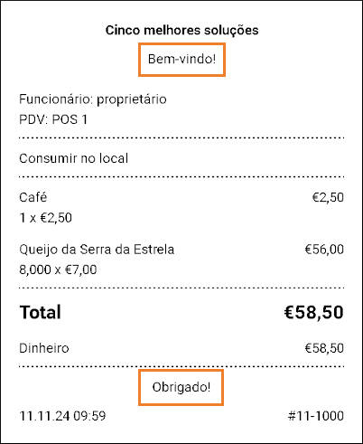 texto será impresso em todos os recibos