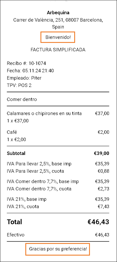 los textos en los recibos