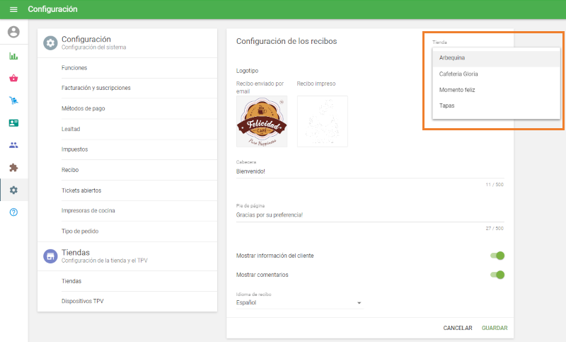 el selector de tiendas