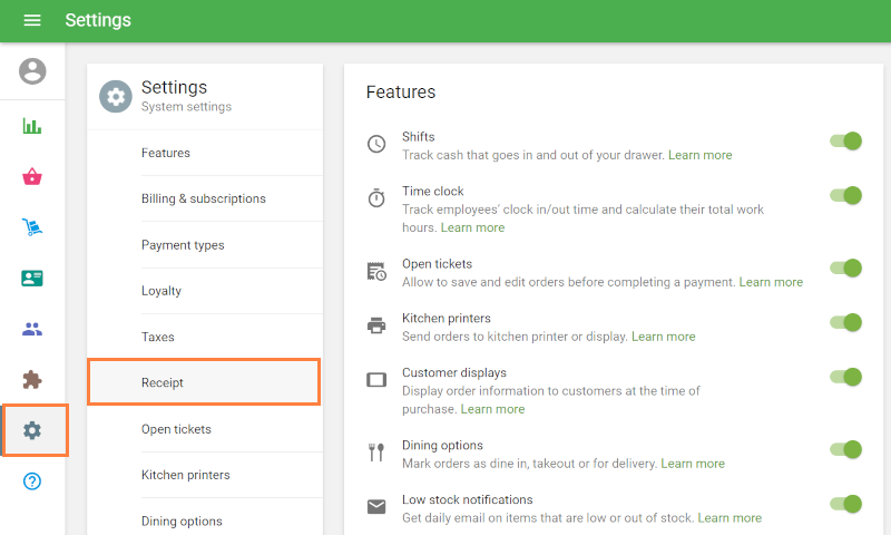 settings in the main menu