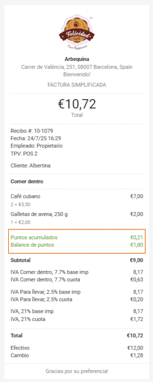 recibos impresos o enviados por correo electrónico