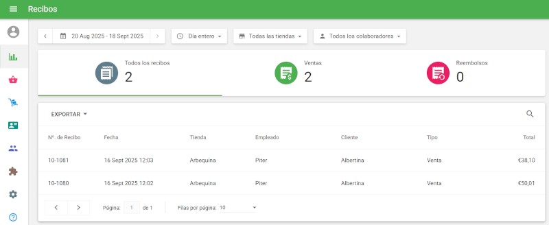 lista de recibos vinculados a cliente