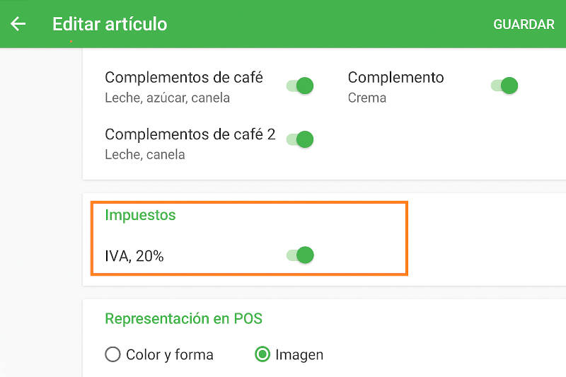 habilitar o deshabilitar un impuesto para un artículo