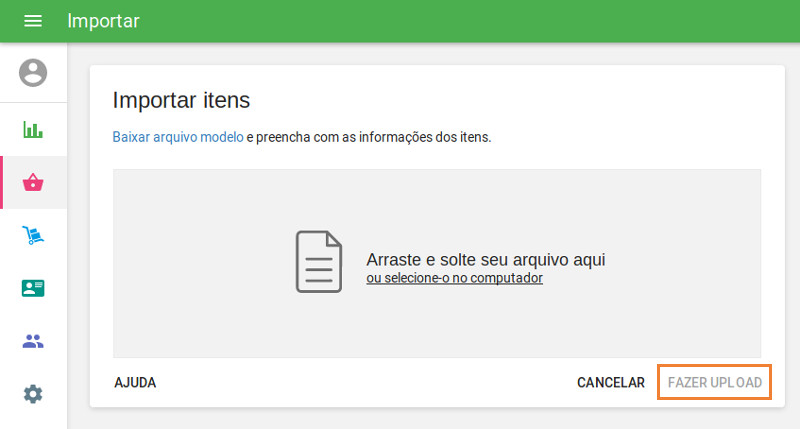  menu de importação