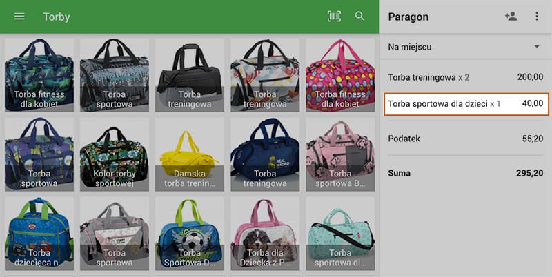 Po zeskanowaniu kodu kreskowego artykułu używając skanera, artykuł ten pojawi się na paragonie.