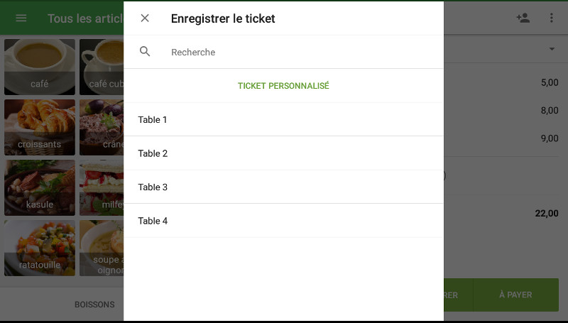 liste des tickets prédéfinis