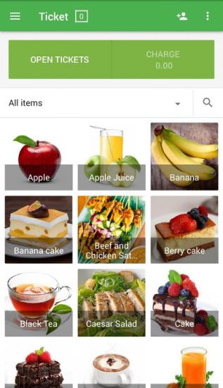 items on the sales screen are displayed in three columns as a grid
