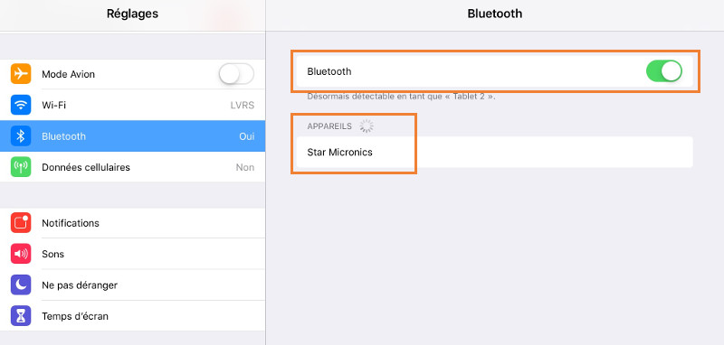 Une recherche de périphérique bluetooth commencera et vous pourrez voir votre imprimante dans la liste.
