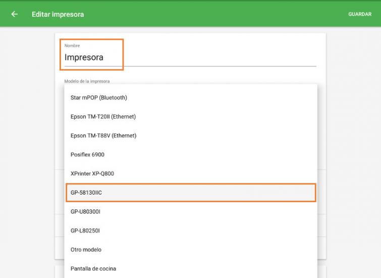 el modelo de su impresora en el menú desplegable
