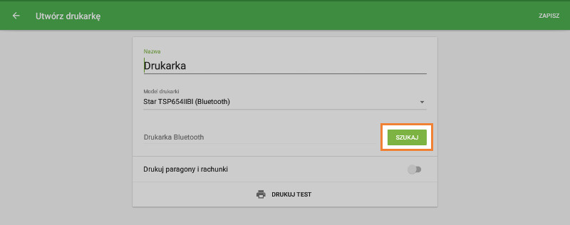 Naciśnij przycisk "Szukaj", aby wyszukać drukarkę