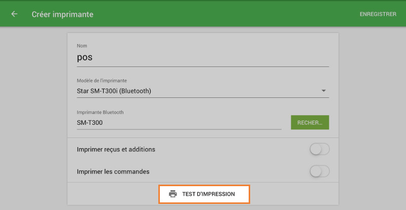 le bouton «Test d'impression»