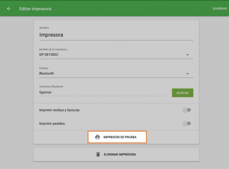 la opción “Impresión de prueba