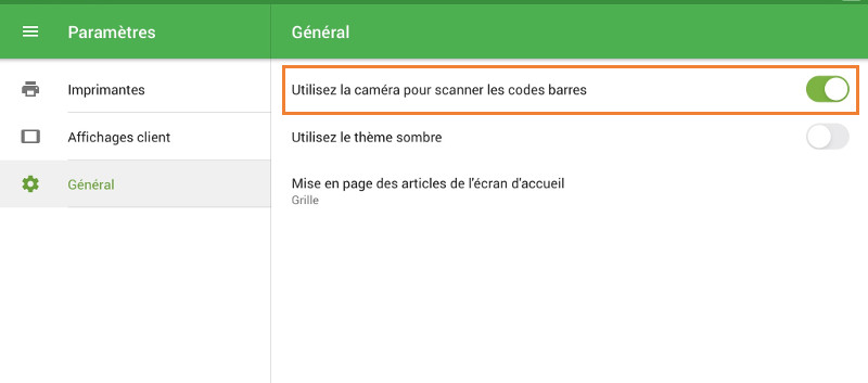 option «Utilisez la camera pour scanner les codes- barres» 