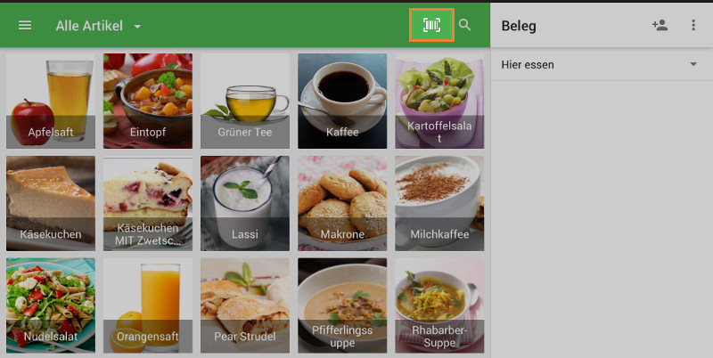 Drücken Sie auf die Schaltfläche zum Scannen von Barcodes mit der eingebauten Kamera.