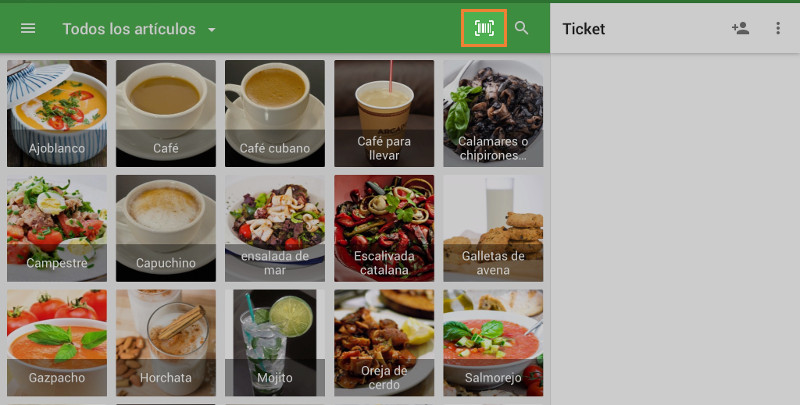 botón para escanear artículos con la cámara integrada del dispositivo