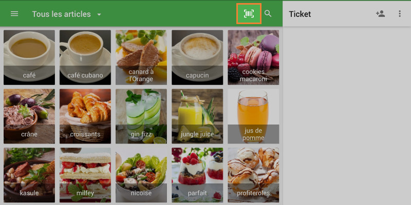 Appuyez sur le bouton pour scanner les codes-barres de l’appareil photo intégré.