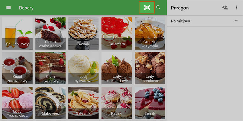 przycisk dla skanowania kodów kreskowych