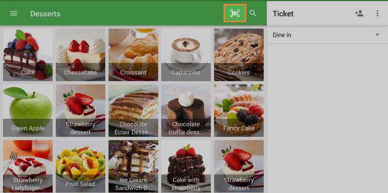 the button for scanning barcodes by the built-in camera