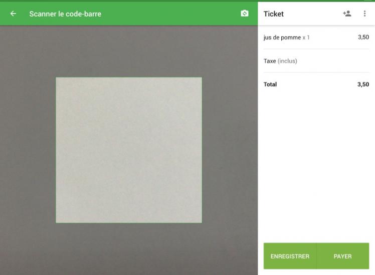 La caméra va scanner le code barres et l’article apparaîtra dans la liste de ticket.