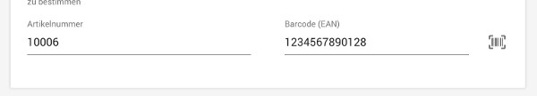 Die Kamera wird den Barcode scannen und die Barcodenummer in das Feld Barcode eingeben.