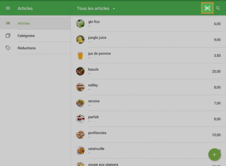Vous pouvez également activer la caméra intégrée dans la liste d’articles.