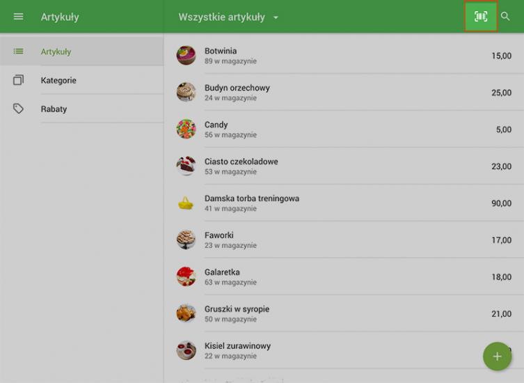 aktywacia wbudowany aparat z listy artykułów