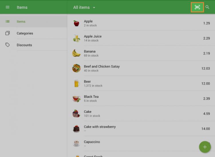 scan button in the item list