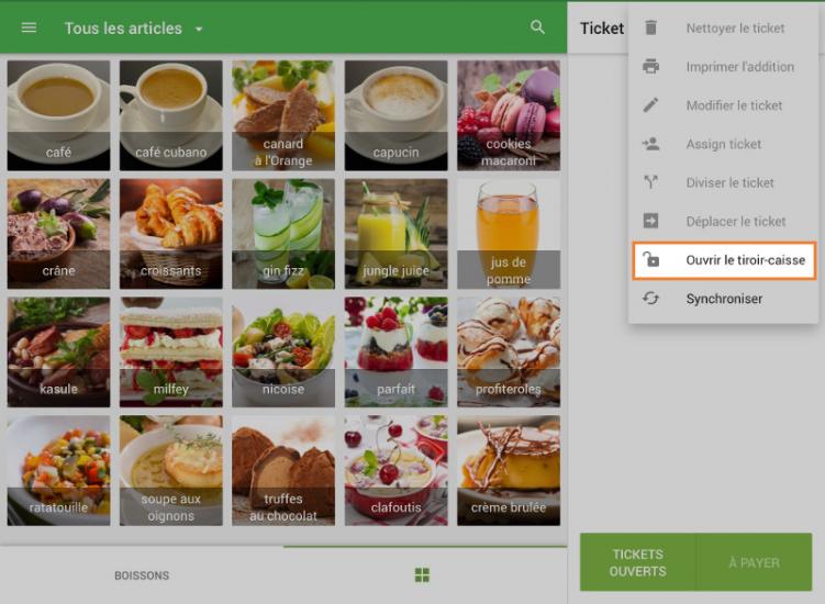  le bouton ‘Ouvrir le tiroir-caisse’