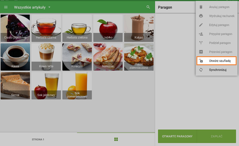 Przycisk "Otwórz szufladę"