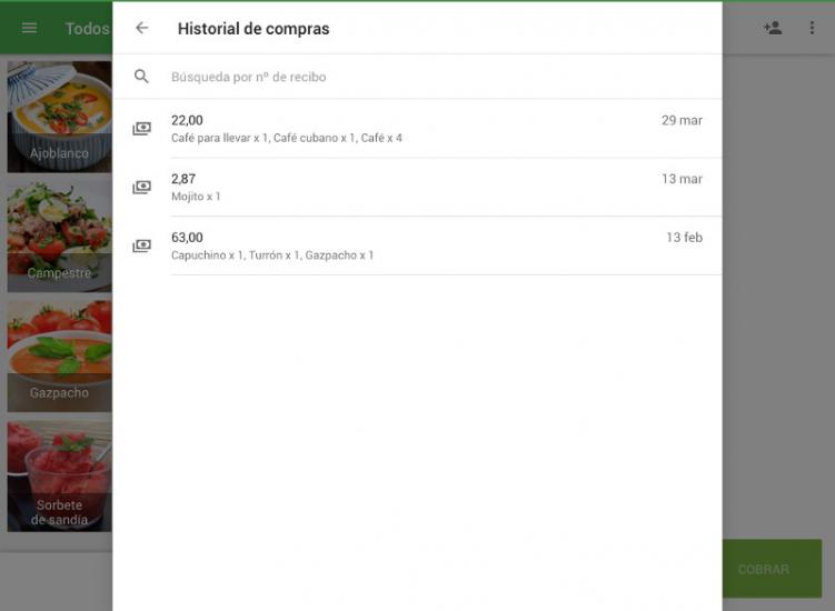 un listado de los recibos asociados al cliente emitidos desde esa tienda